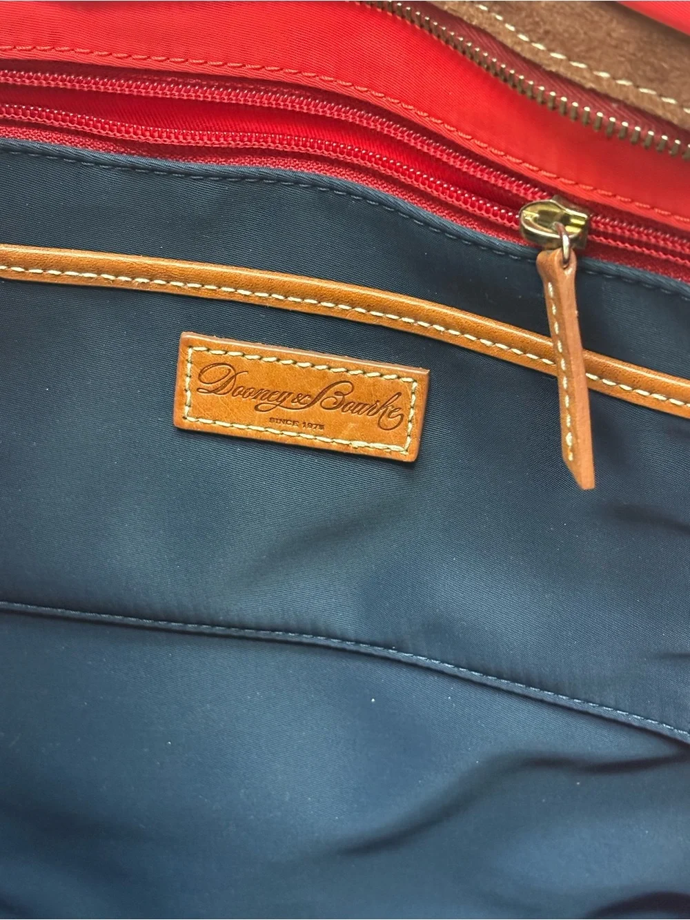 Dooney & Bourke Red Tote with Brown Leather Handles